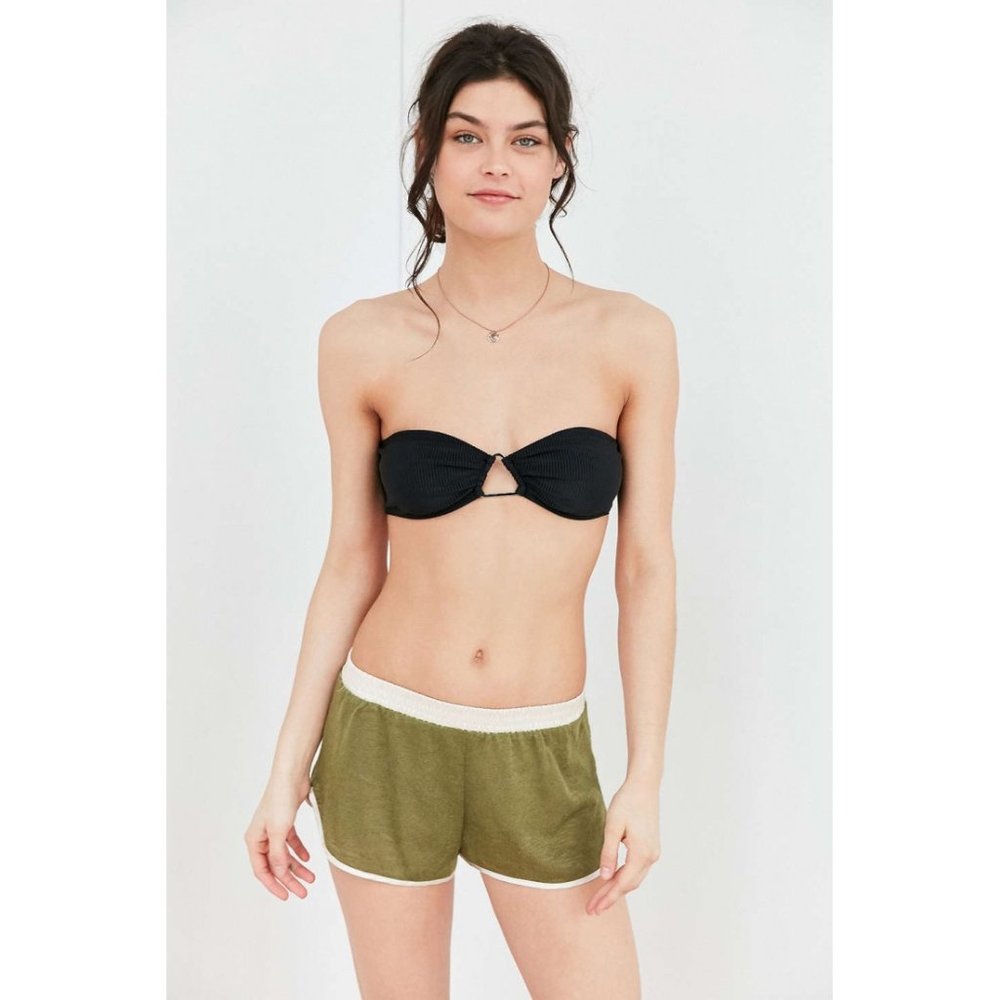 Small - OUT FROM UNDER Triangle Ring Ribbed Bandeau Bikini Top - Picture 2 of 4